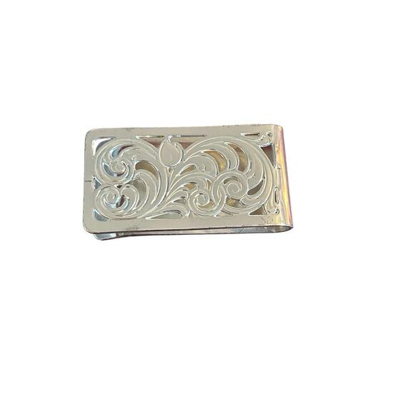 Montana Silversmiths Floral Tulip Silver Money Clip Western Cowboy Preloved - Picture 2 of 11